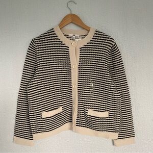 Uniglo Dark Navy and White Striped Cotton Sweater Jacket